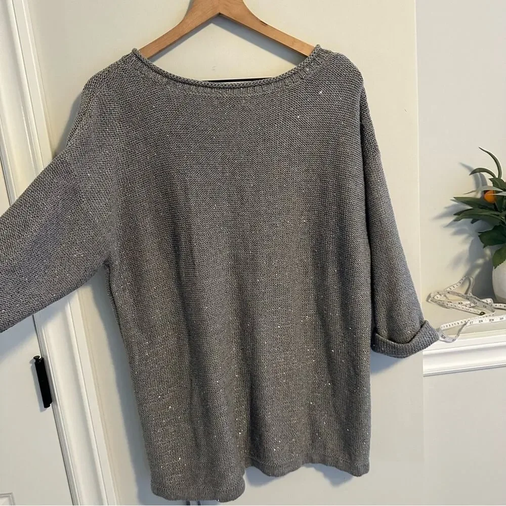DKNY Jeans Gray Sequin Sweater 2X - Picture 5 of 12